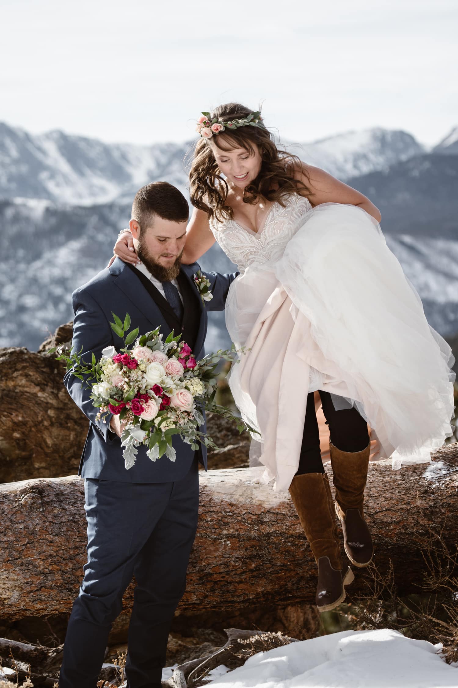 3m Curve Elopement Bride and Groom Hiking