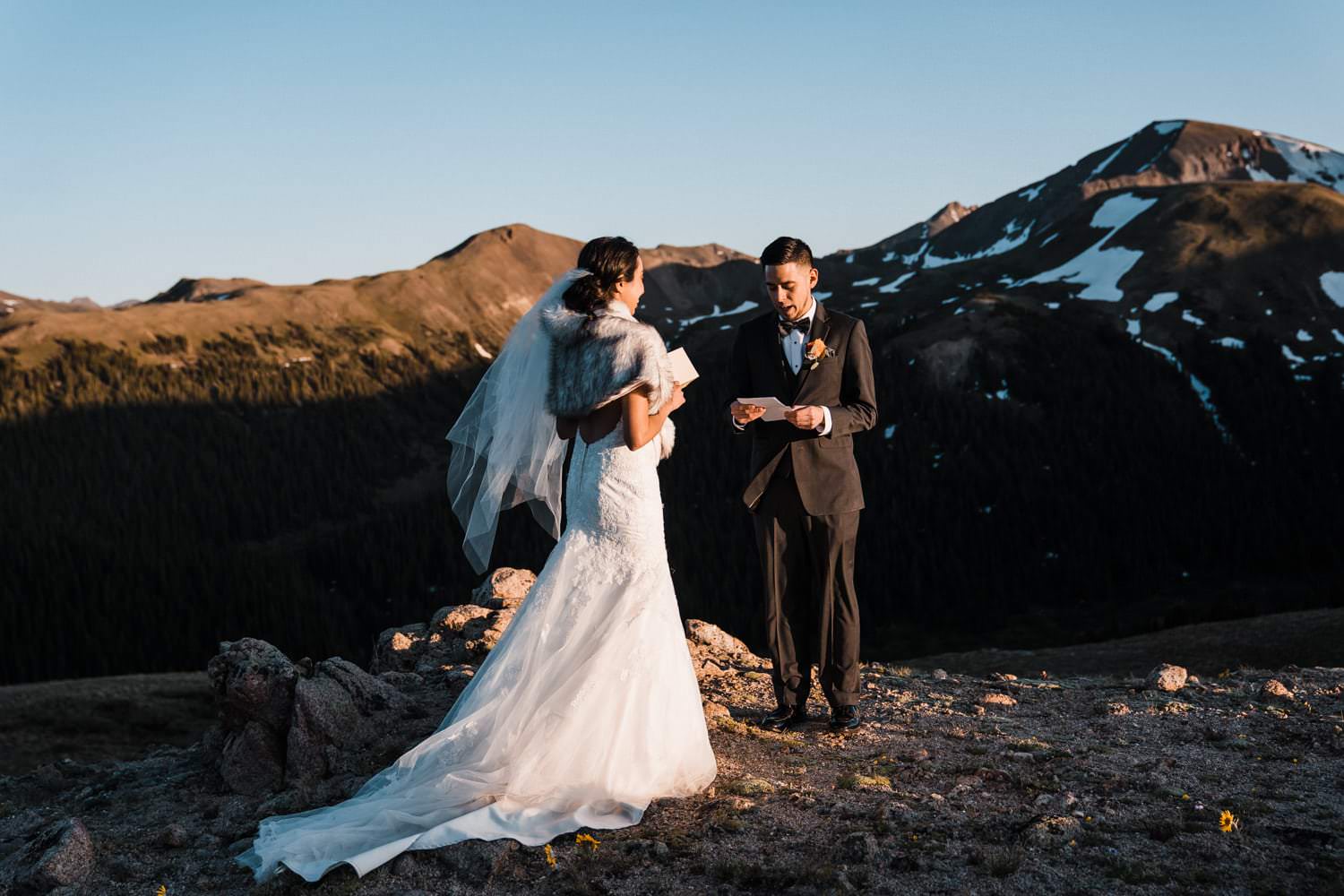 Bride and Groom Vow Ceremony at Independence Pass Elopement