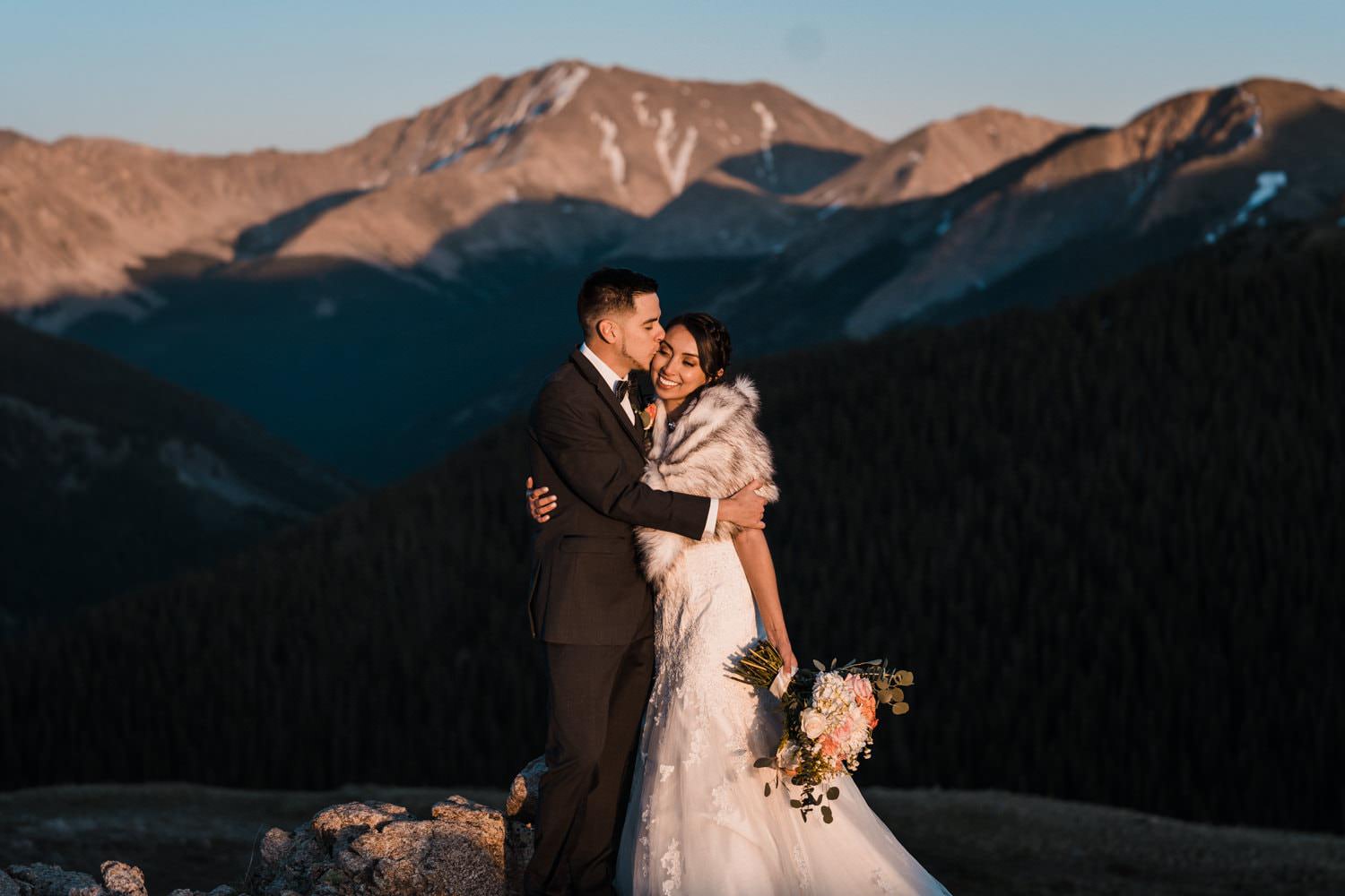 Bride and Groom Kissing at Independence Pass Elopement