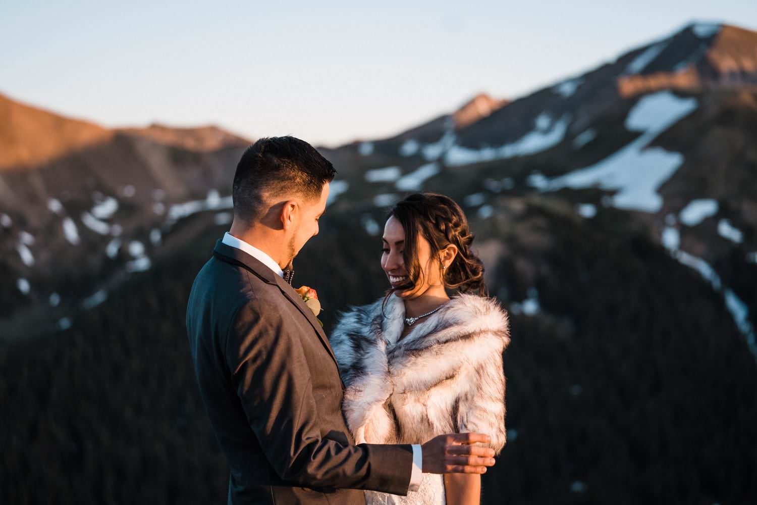 Bride and Groom Kissing at Independence Pass Elopement