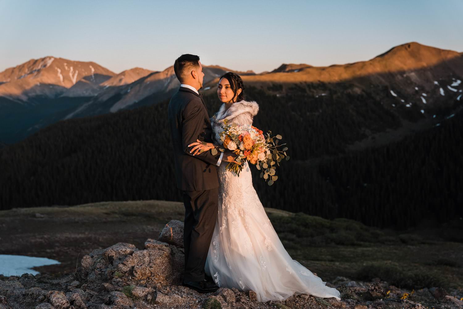 Bride and Groom Kissing at Independence Pass Elopement