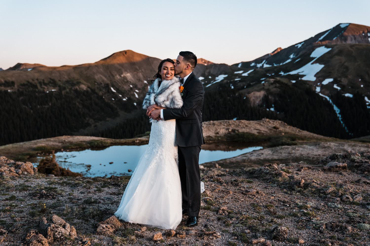 Bride and Groom Kissing at Independence Pass Elopement