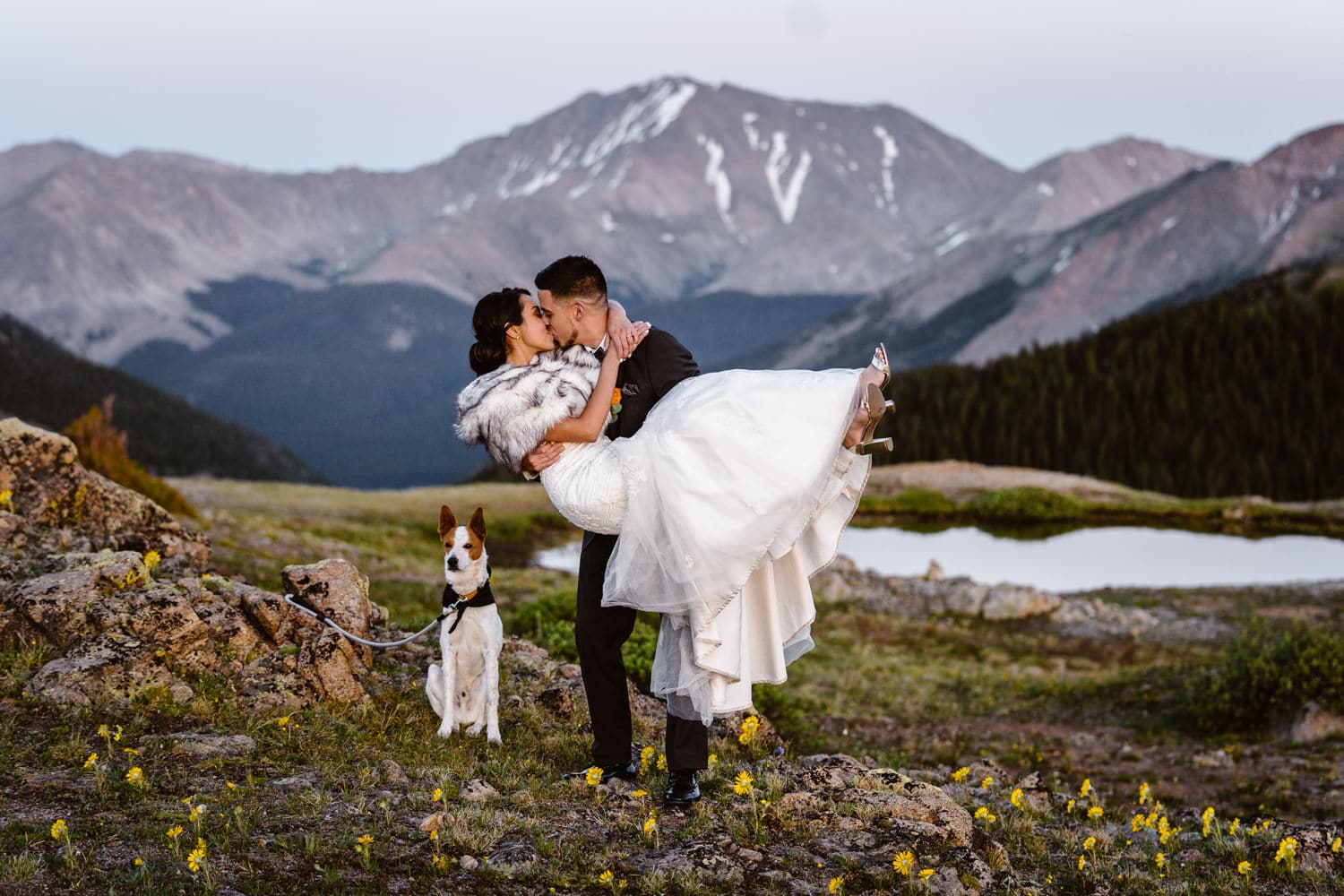 Bride and Groom Kissing at Independence Pass Elopement