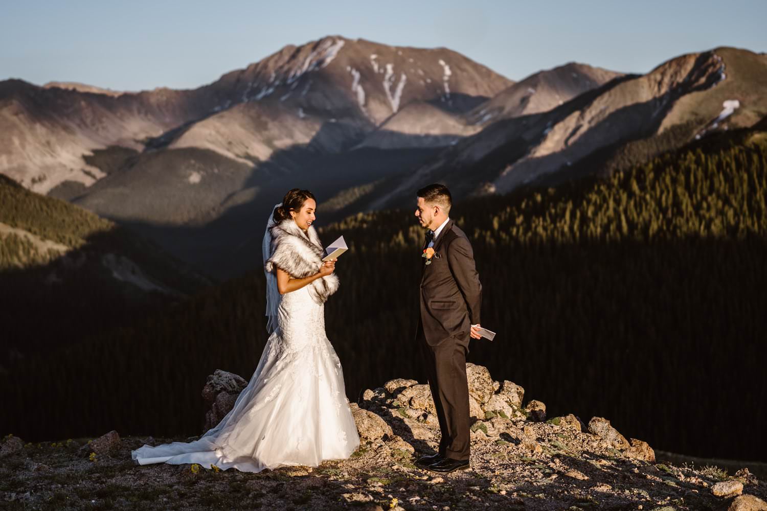 Bride and Groom Vow Ceremony at Independence Pass Elopement